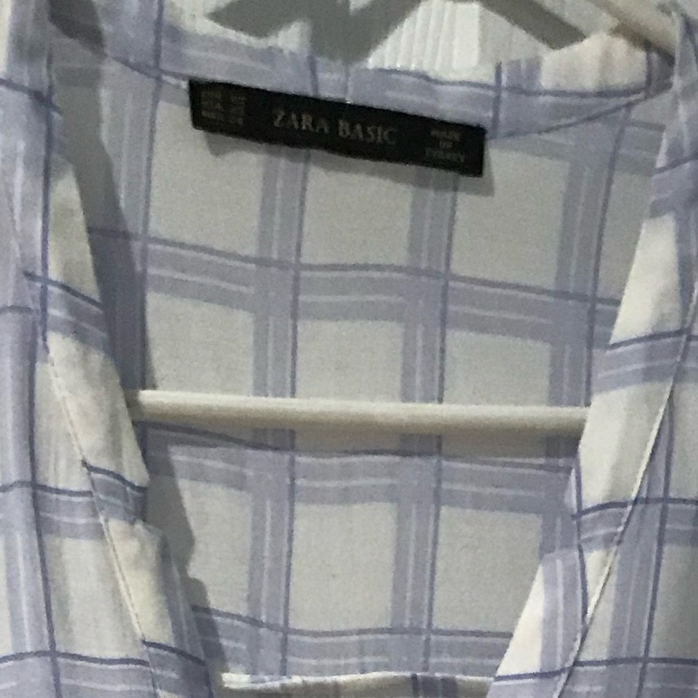 Zara Blue and White Button-Down Plaid Shirt